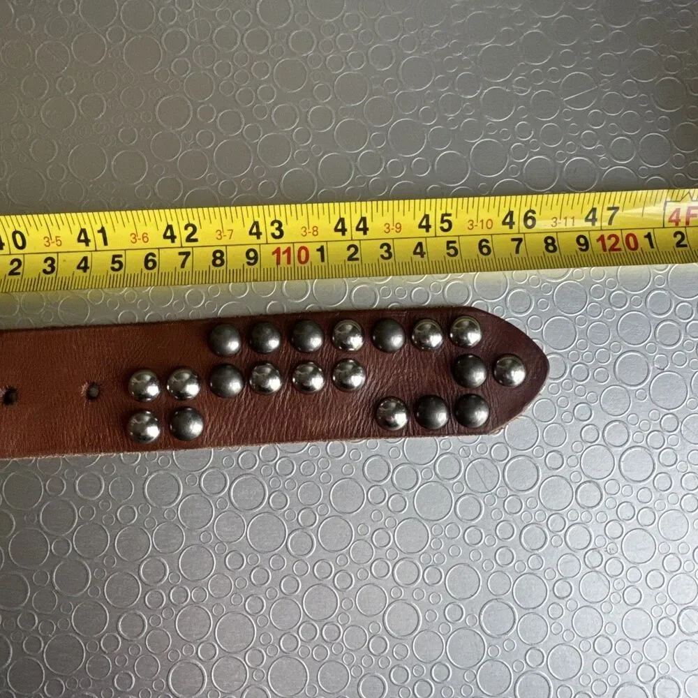 Replay Italian Leather Studded Belt Engraved Buckle Y2K Rocker - Size 100 US 38